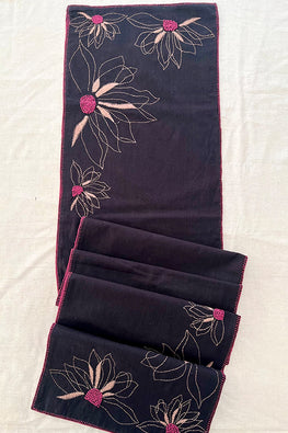 Okhai "Grapevines" Hand Embroidered Pure Cotton Table Runner