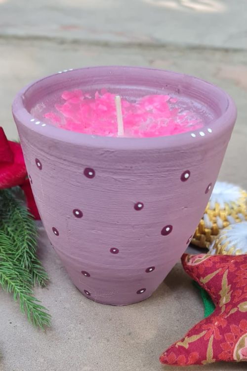 Antarang - Terracotta- Handpainted-Purple-Scented Candle