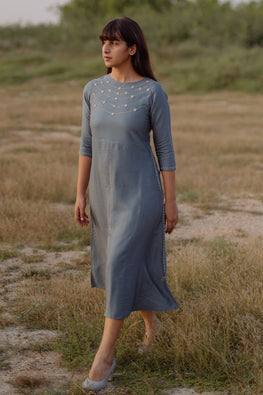 Okhai 'Poise' Embroidered Cotton Silk Blend Dress