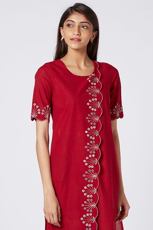 Okhai 'Red Treasure' Embroidered Cotton Kurta | Rescue