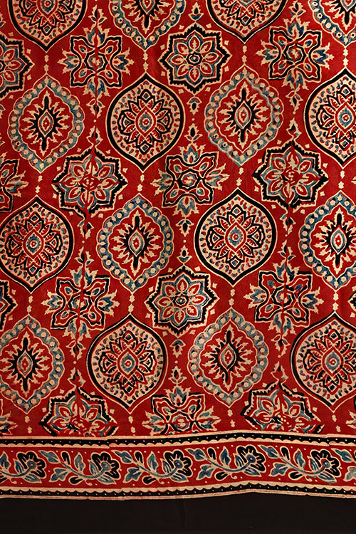Jahangir Khatri-Traditional Ajrakh Hand Block Printed & Natural Dyed Modal Saree With Tassels