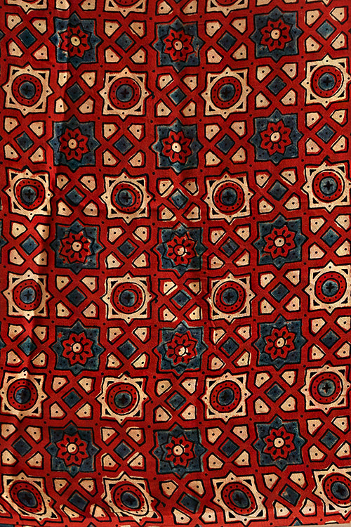 Jahangir Khatri - Red & Purple Ajrakh & Bandhani Modal Tissue Pallu Saree