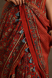 Tenaaro Ajrakh Hand Block Printed  Chanderi Silk Saree (Red-2)