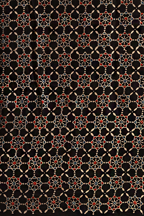 Jahangir Khatri - Black & Magenta Ajrakh & Bandhani Modal Tissue Pallu Saree
