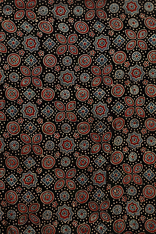 Jahangir Khatri - Black & Sky Blue Ajrakh & Bandhani Modal Tissue Pallu Saree