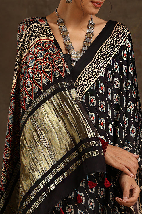 Jahangir Khatri - Black Ajrakh Modal Tissue Pallu Saree