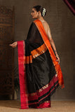 Maheshwari Handwoven Silk Cotton Ganga Jamuna Resham Border Saree With Contrast Rani Pink Blouse, Saree Colour -Black