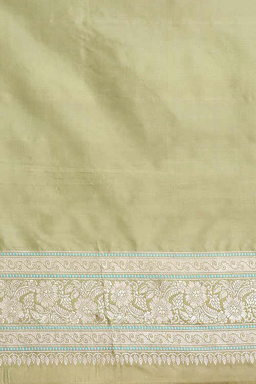 "VWAS" Green Handloom Banarasi Pure Katan Silk Kadwa Aara  Saree