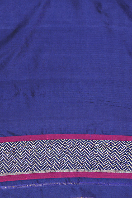 Blue Handloom Banarasi Pure Silk Kadwa Scurt Saree