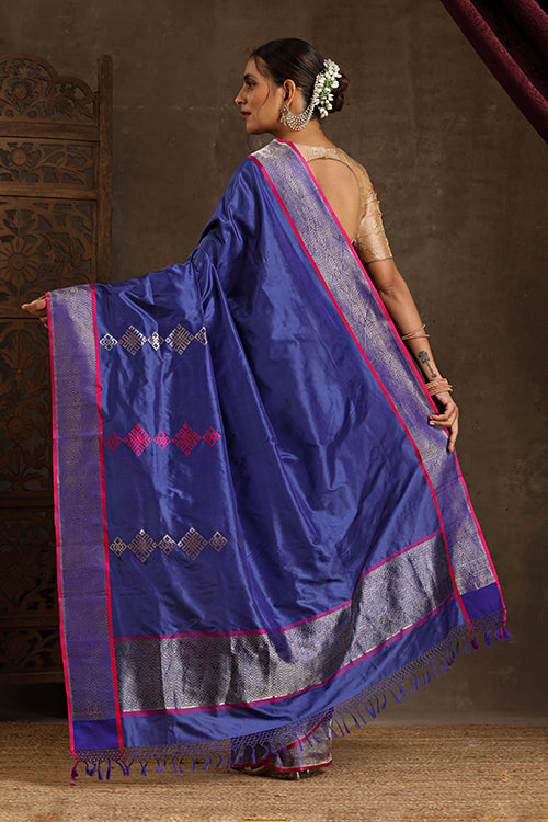 "VWAS" Blue Handloom Banarasi Pure Silk Kadwa Scurt Saree