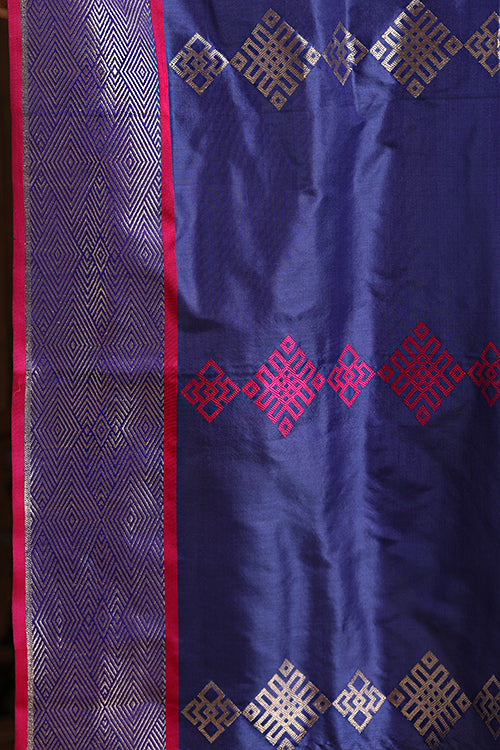 "VWAS" Blue Handloom Banarasi Pure Silk Kadwa Scurt Saree