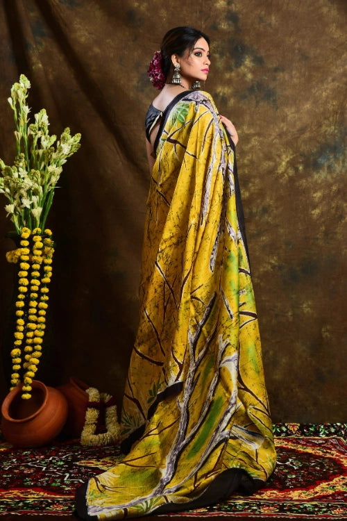 GC 'Sparrow' Handwoven Hand Batik Pure Silk with SilkMark Saree