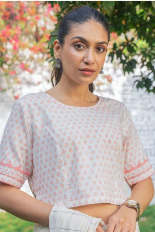 Rangsutra Suhani White Princess Cotton Blouse With Applique