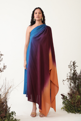 Chambray & Co.'S Ilana One Shoulder Multi Color Ombre Dress