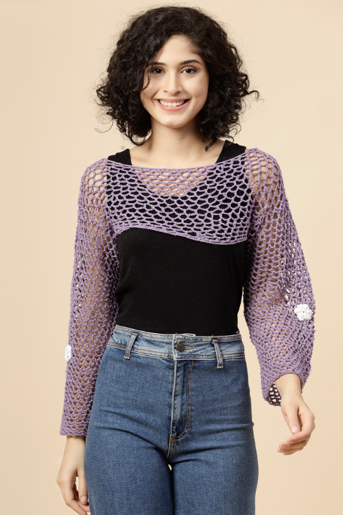 Ajoobaa "Crop" Crochet Pure Cotton Handmade Bolero- Lavender