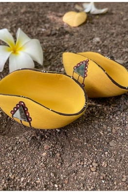 Antarang - Terracotta- Handpainted - Yellow Chapti Diya