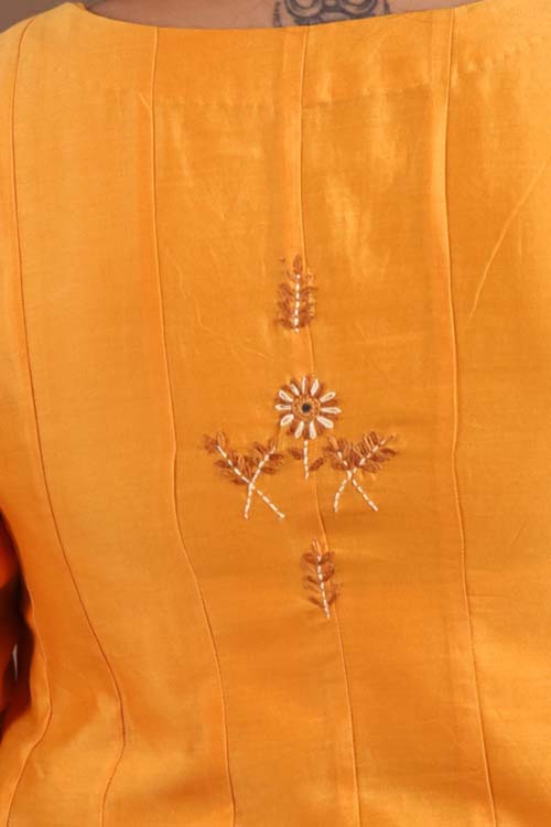 Urmul Desert Crafts- "CHAMELI" Mustard Chanderi Kalidar Kurta
"