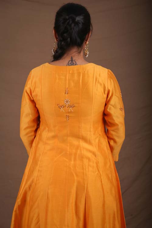 Urmul Desert Crafts- "CHAMELI" Mustard Chanderi Kalidar Kurta
"