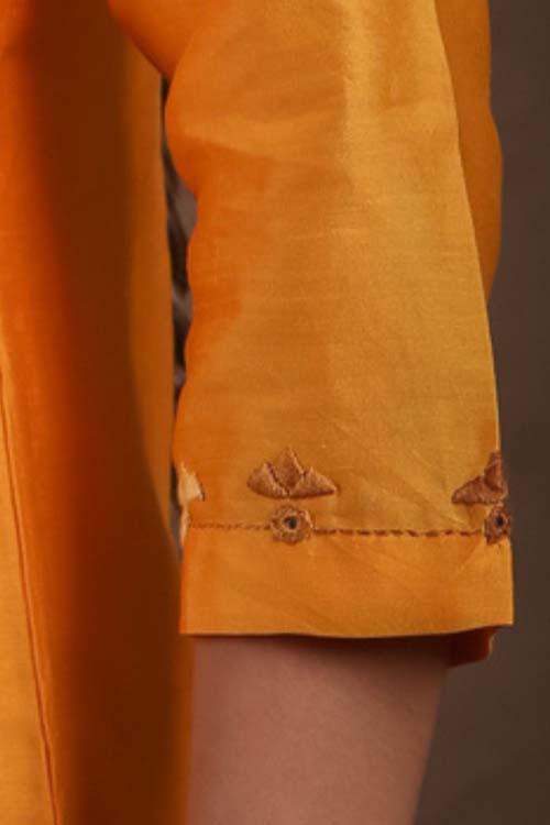 Urmul Desert Crafts-  "DEVOLEEN" Mustard Chanderi Kurta