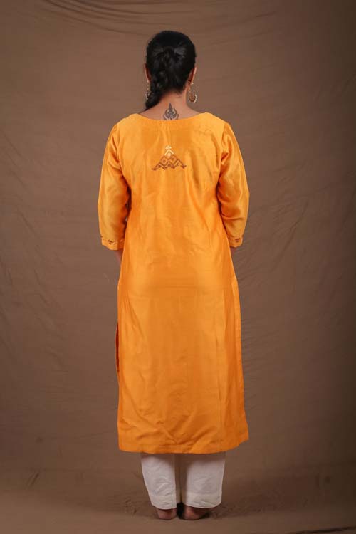 Urmul Desert Crafts-  "DEVOLEEN" Mustard Chanderi Kurta