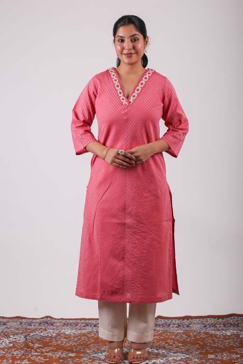 Urmul Desert Crafts-  "Hirni" Cotton Soof Hand Embroiderd Kurta