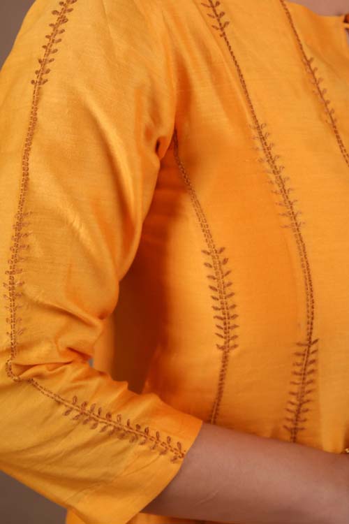 Urmul Desert Crafts "SEWAN" Mustard Chanderi Kalidar Kurta