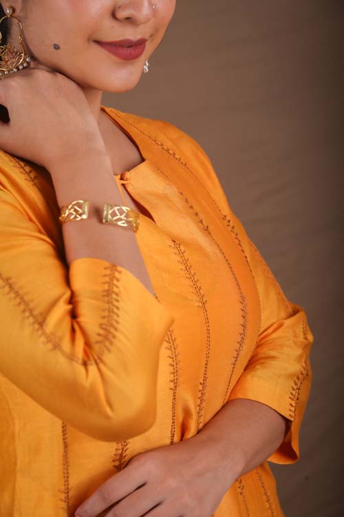 Urmul Desert Crafts "SEWAN" Mustard Chanderi Kalidar Kurta