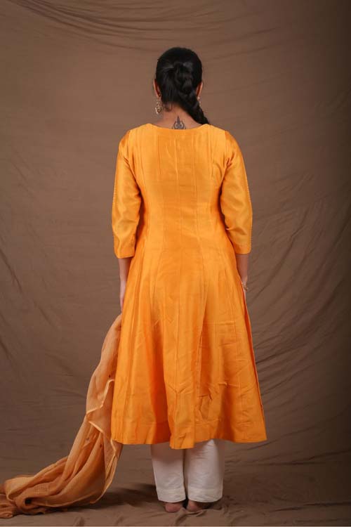 Urmul Desert Crafts "SEWAN" Mustard Chanderi Kalidar Kurta