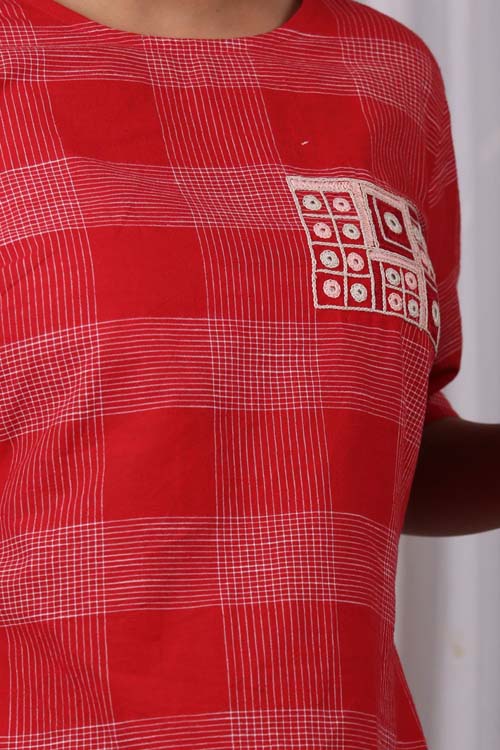 Urmul Desert Crafts "SUNSET" Red Checks Dress