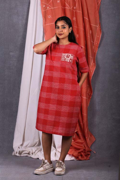 Urmul Desert Crafts "SUNSET" Red Checks Dress