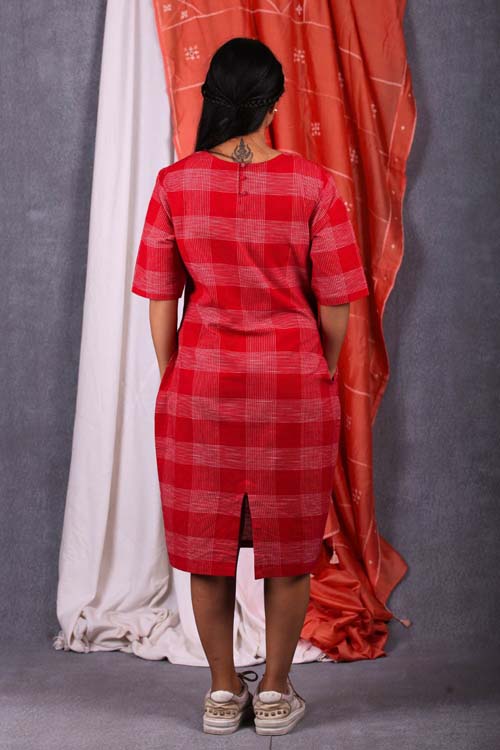 Urmul Desert Crafts "SUNSET" Red Checks Dress