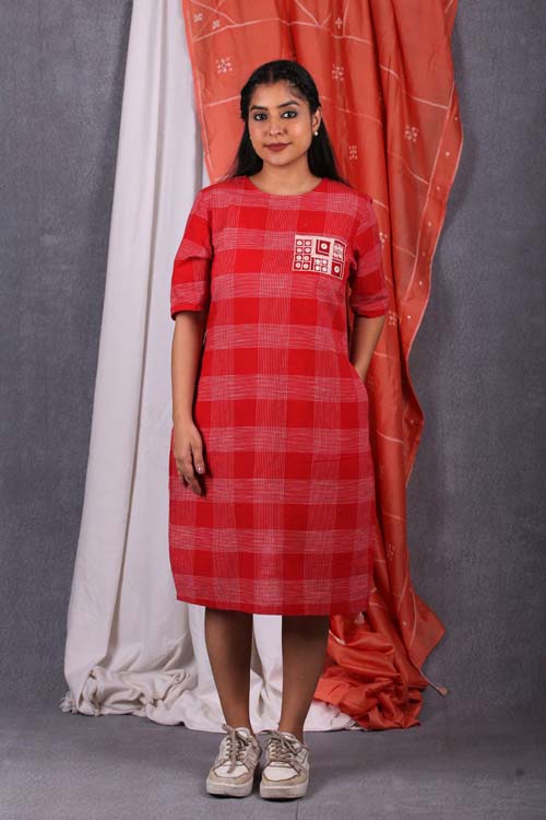 Urmul Desert Crafts "SUNSET" Red Checks Dress