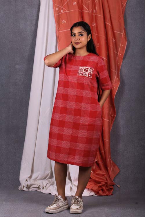 Urmul Desert Crafts "SUNSET" Red Checks Dress