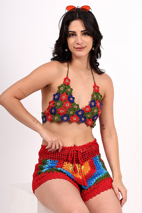 Ajoobaa "Cozystitch" Handmade Crochet Drawstring Shorts
