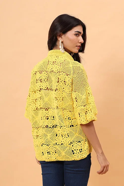 Ajoobaa "Floral Square" Crochet Shirt - Yellow