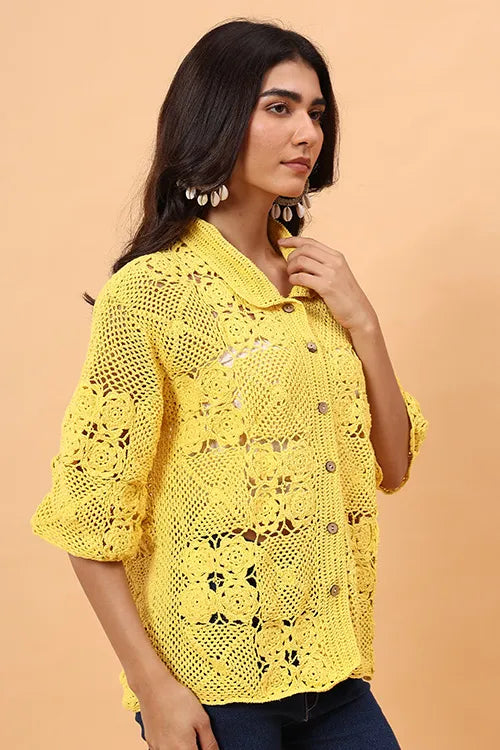 Ajoobaa "Floral Square" Crochet Shirt - Yellow