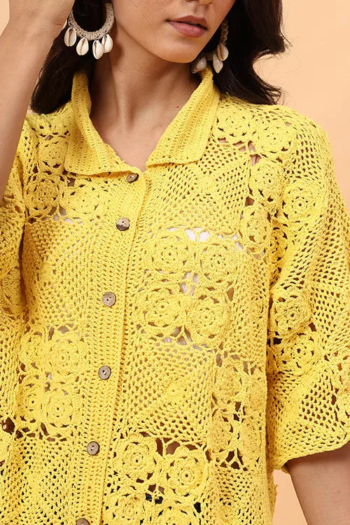 Ajoobaa "Floral Square" Crochet Shirt - Yellow