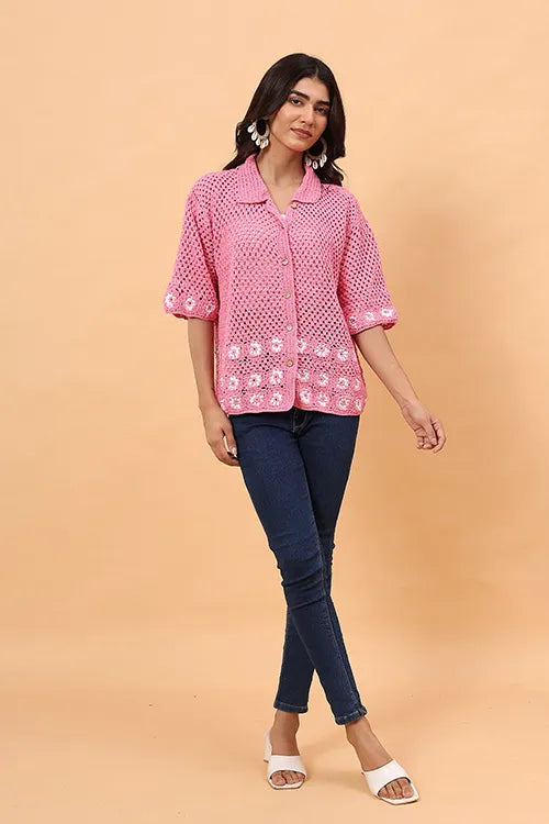 Ajoobaa "Daisy" Crochet Shirt - Pink