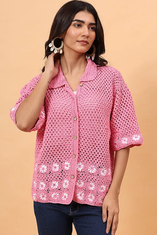 Ajoobaa "Daisy" Crochet Shirt - Pink