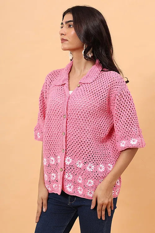 Ajoobaa "Daisy" Crochet Shirt - Pink