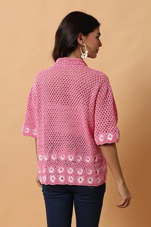 Ajoobaa "Daisy" Crochet Shirt - Pink