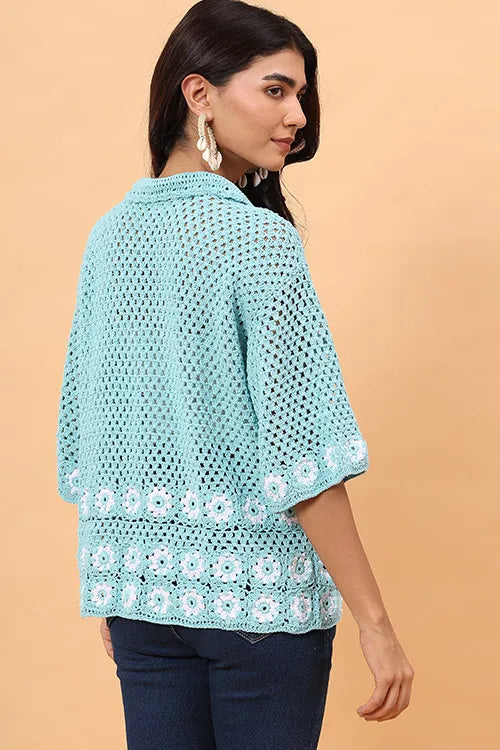 Ajoobaa "Daisy" Crochet Shirt - Sky Blue