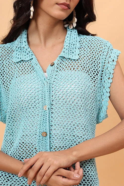 Ajoobaa "Mesh" Crochet Shirt - Sky Blue