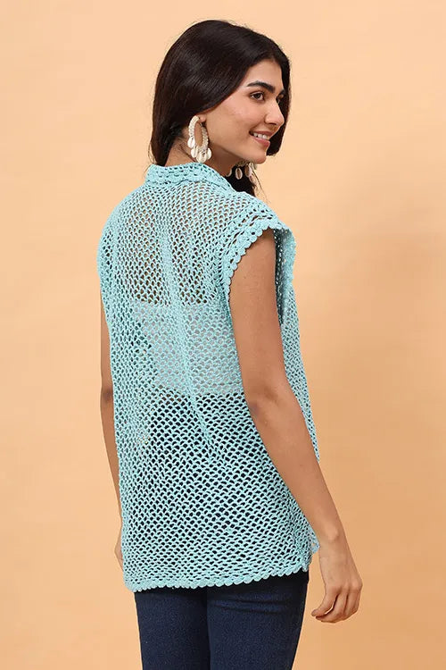 Ajoobaa "Mesh" Crochet Shirt - Sky Blue