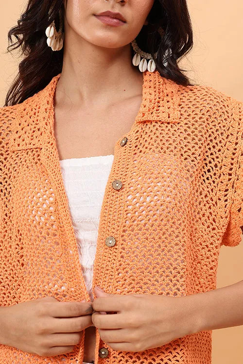 Ajoobaa "Mesh" Crochet Shirt - Orange