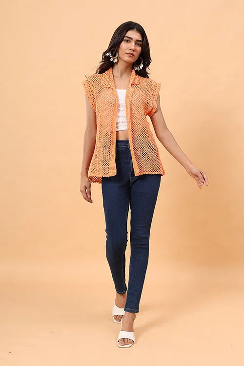 Ajoobaa "Mesh" Crochet Shirt - Orange