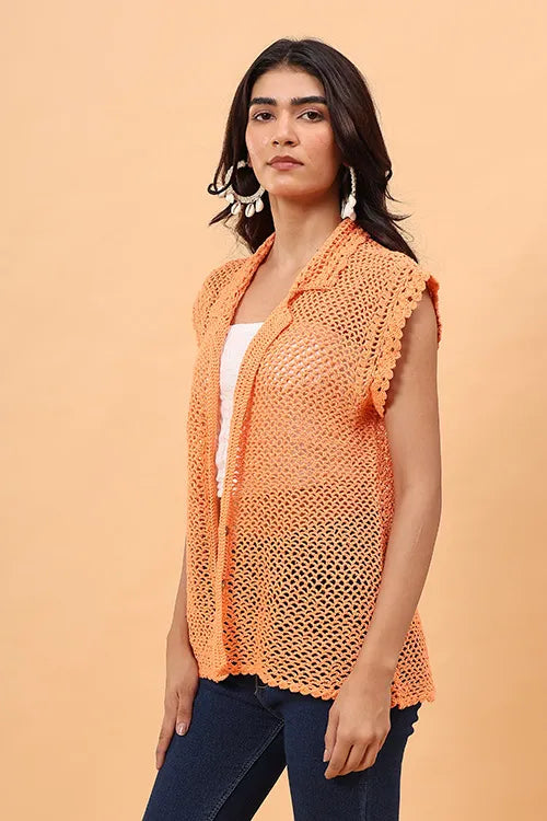 Ajoobaa "Mesh" Crochet Shirt - Orange