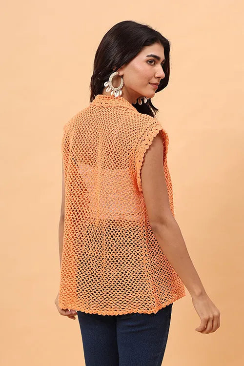 Ajoobaa "Mesh" Crochet Shirt - Orange