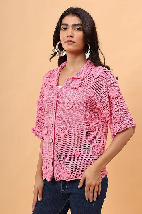 Ajoobaa "Airy"  Crochet Shirt - Pink