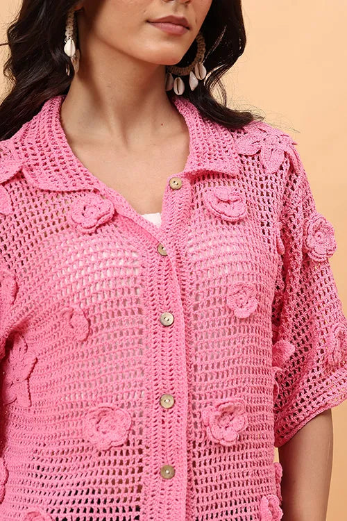 Ajoobaa "Airy"  Crochet Shirt - Pink